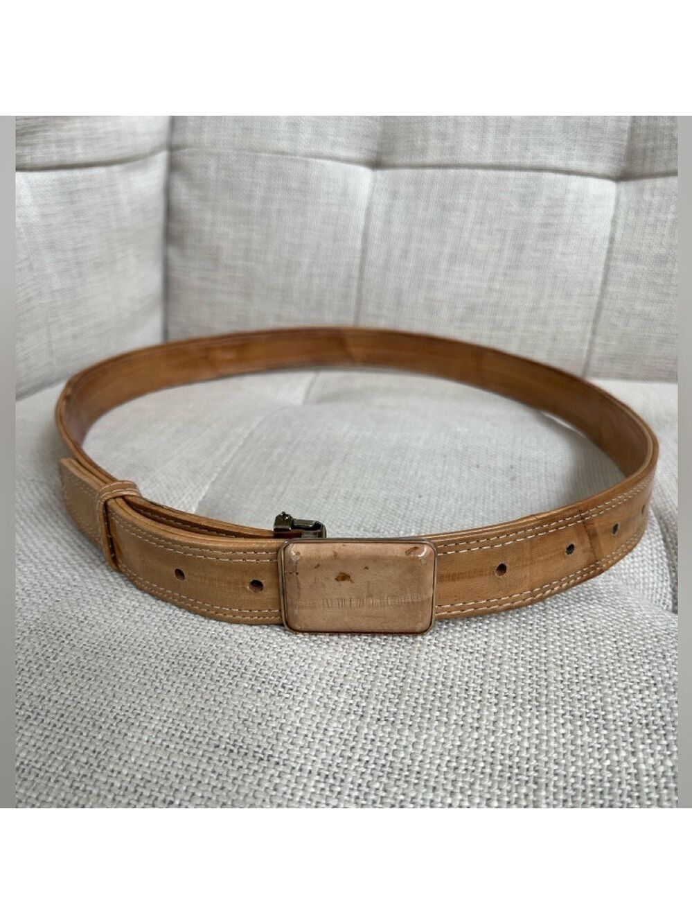 VINTAGE Eel Skin Dress Belt Prong Buckle Double Stitch Keeper Loop 80's 90's